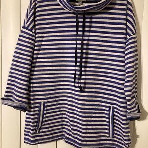 T by Talbots Medium Petite MP Blue White Stripe Mock Neck Casual Nautical Resort